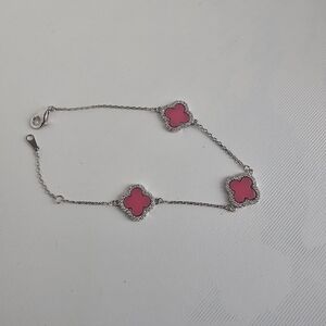 Rachel Zoe 7 Inch Sterling Silver Pink Clover Bracelet
